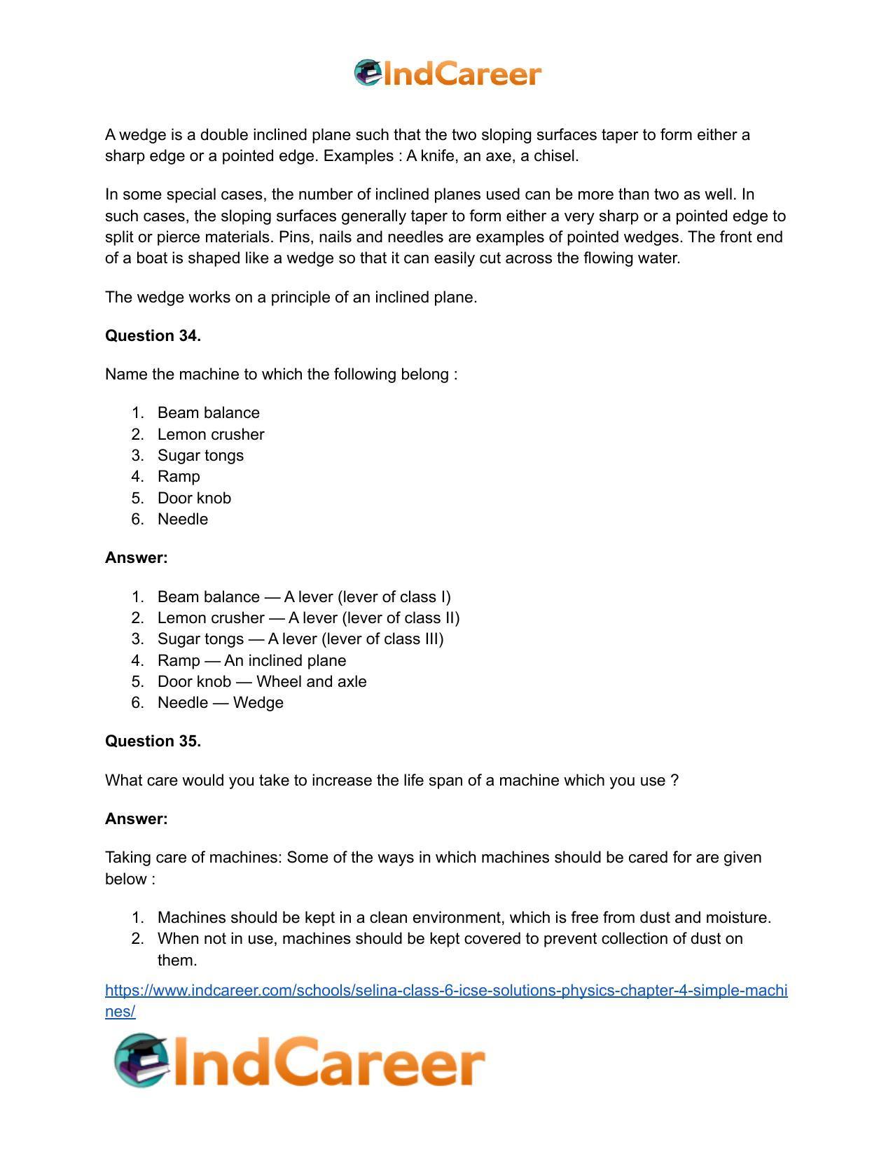 Selina Class 6 ICSE Solutions Physics : Chapter 4- Simple Machines - Page 19