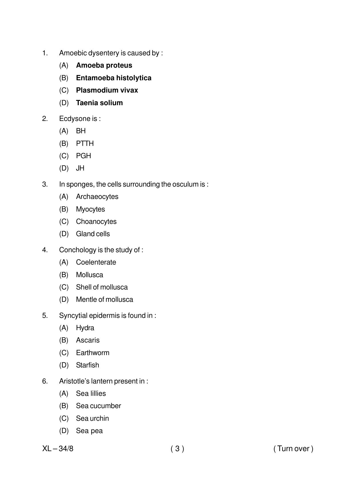 Odisha CPET ZOOLOGY 2020 Question Paper - Page 3