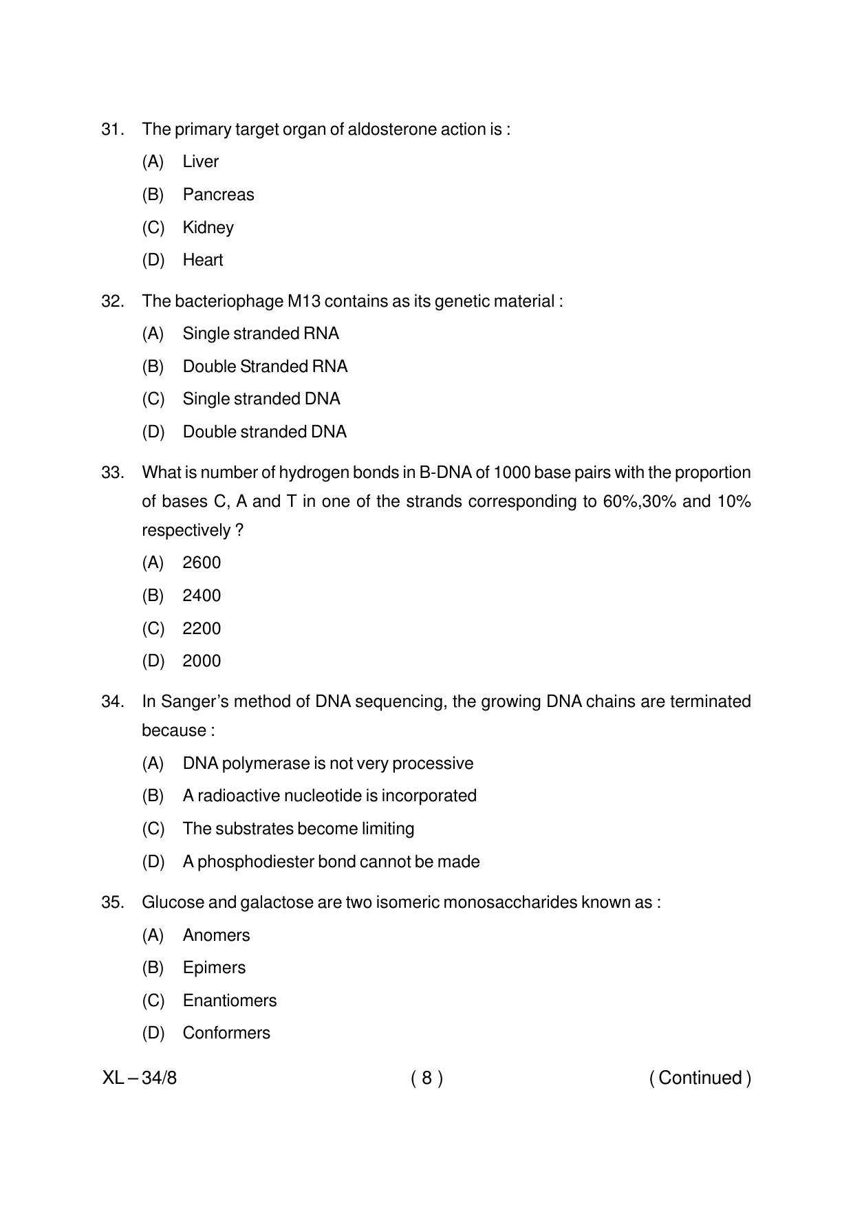 Odisha CPET ZOOLOGY 2020 Question Paper - Page 8