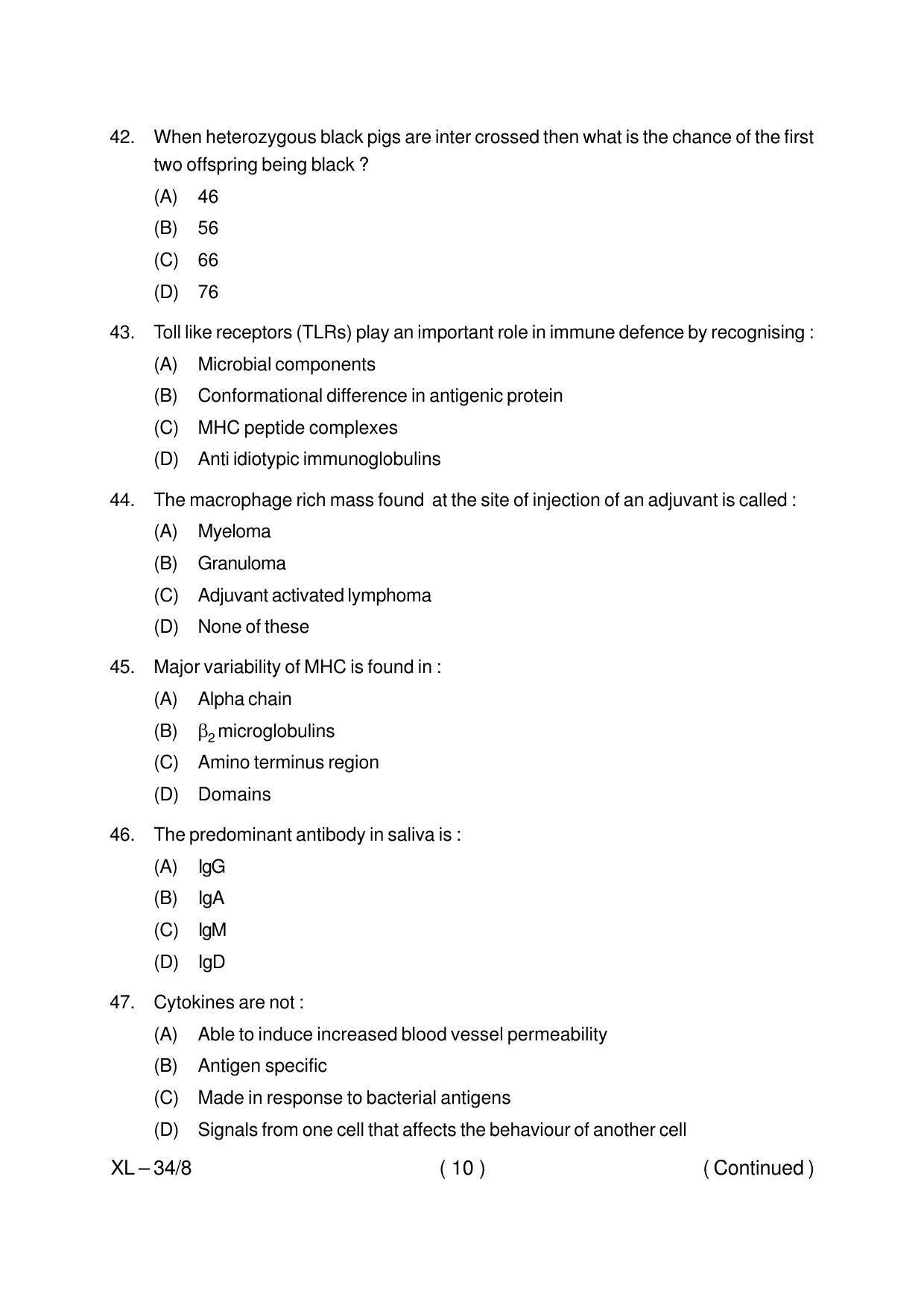 Odisha CPET ZOOLOGY 2020 Question Paper - Page 10