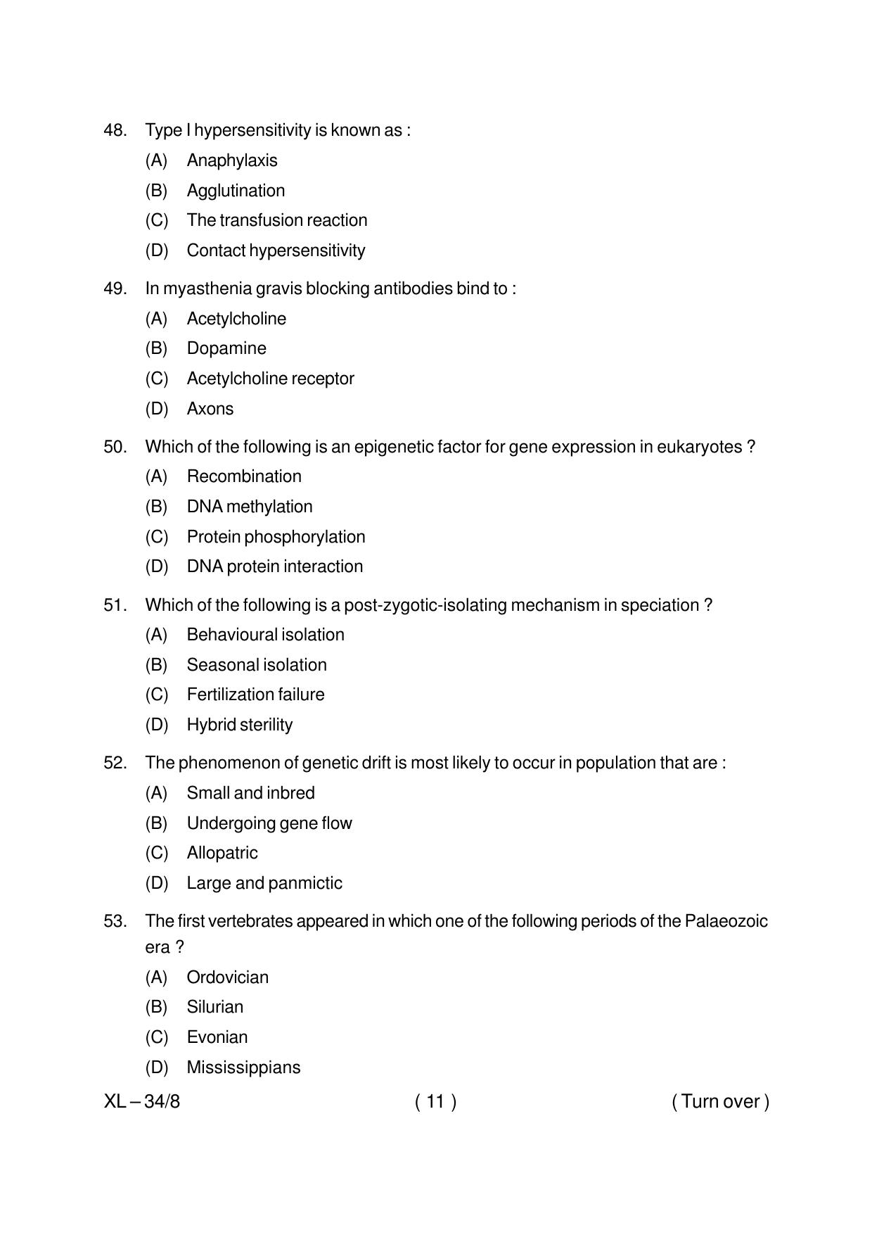 Odisha CPET ZOOLOGY 2020 Question Paper - Page 11