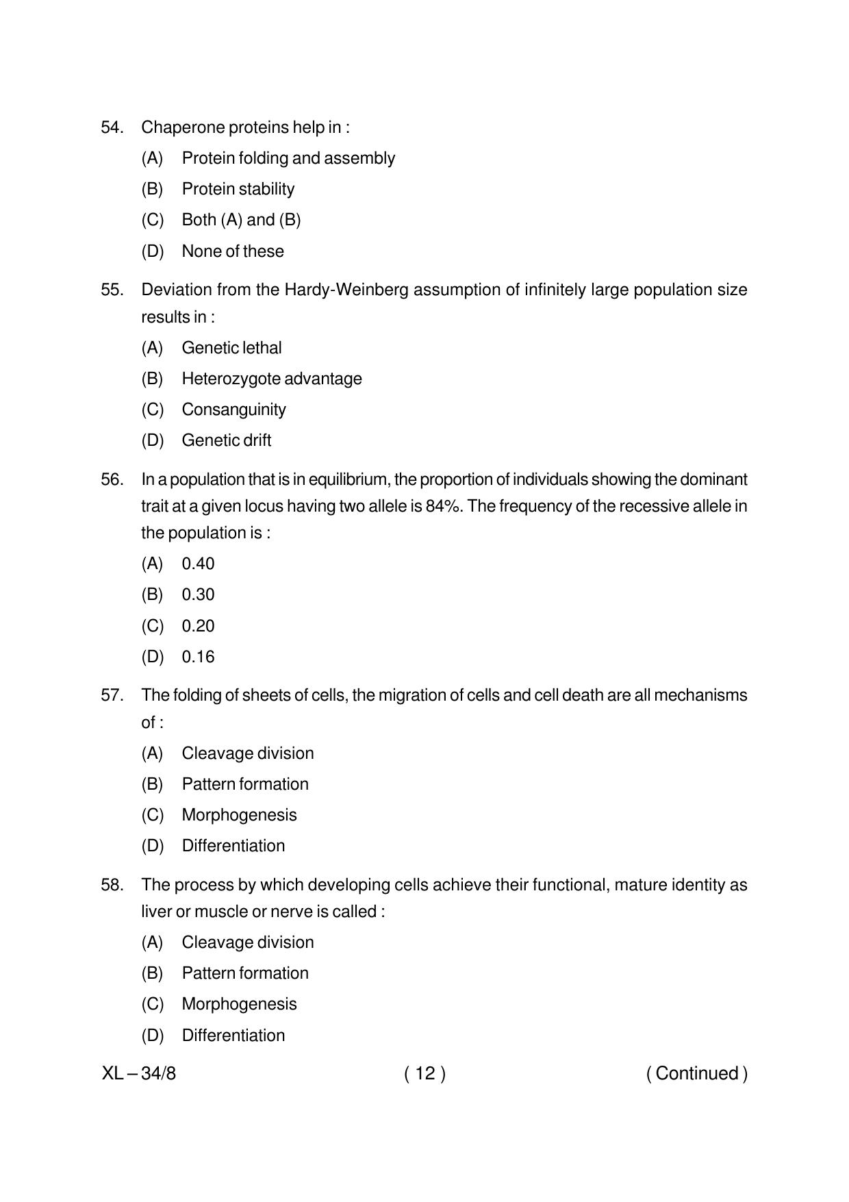 Odisha CPET ZOOLOGY 2020 Question Paper - Page 12