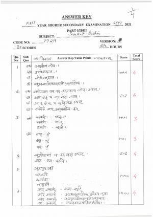 Kerala Plus One (Class 11th) Part-III Sanskrit Sasthra-Optional Answer Key 2021