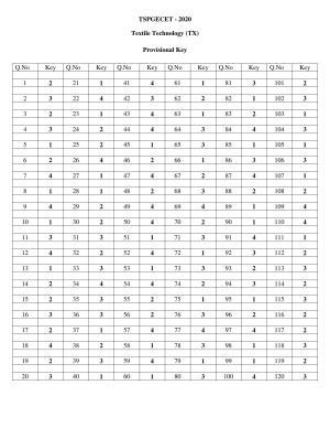 TS PGECET 2020: Textile Technology (TX) Answer Key