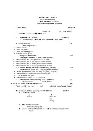 PSEB Class 12 Elective English (For DA Students) Model Papers 2025