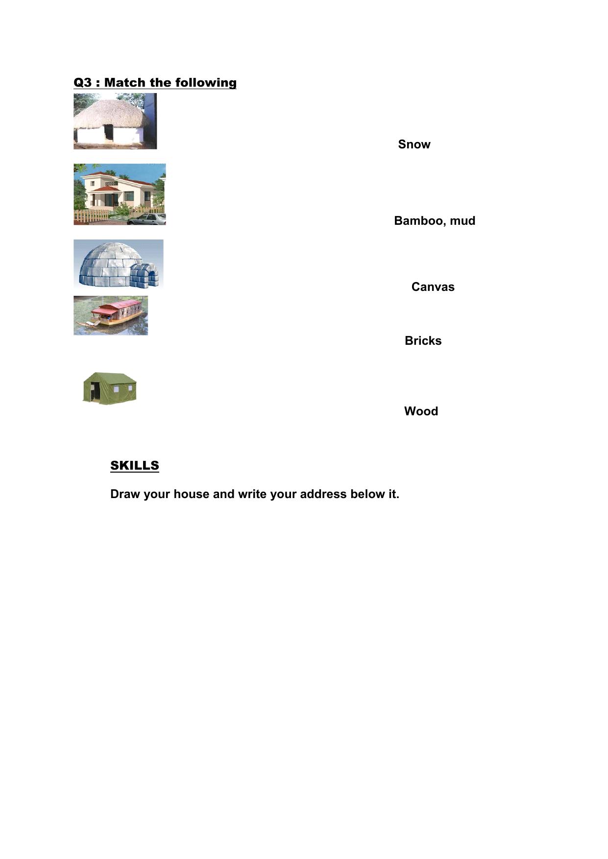 Worksheet for Class 1 EVS Houses Assignment - Page 2
