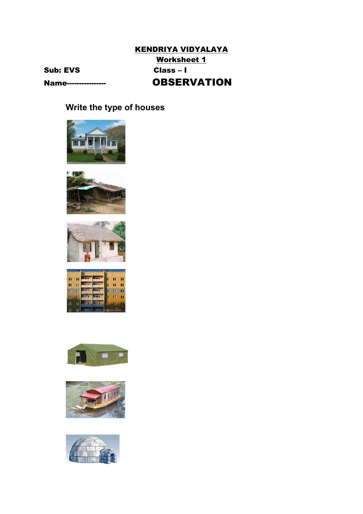 Worksheet for Class 1 EVS Houses Assignment - Page 3