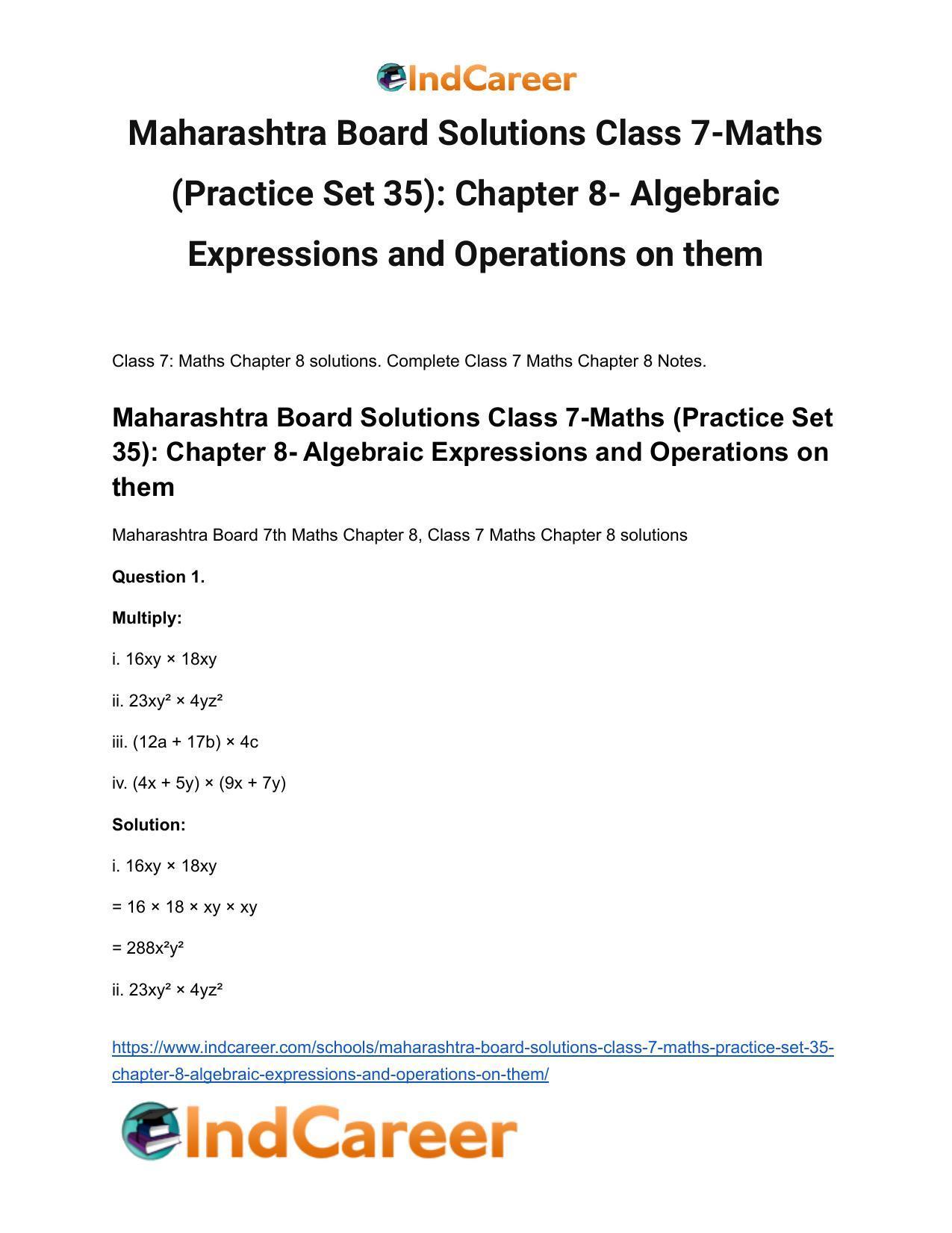 Maharashtra Board Solutions Class 7-Maths (Practice Set 35): Chapter 8- Algebraic Expressions and Operations on them - Page 2