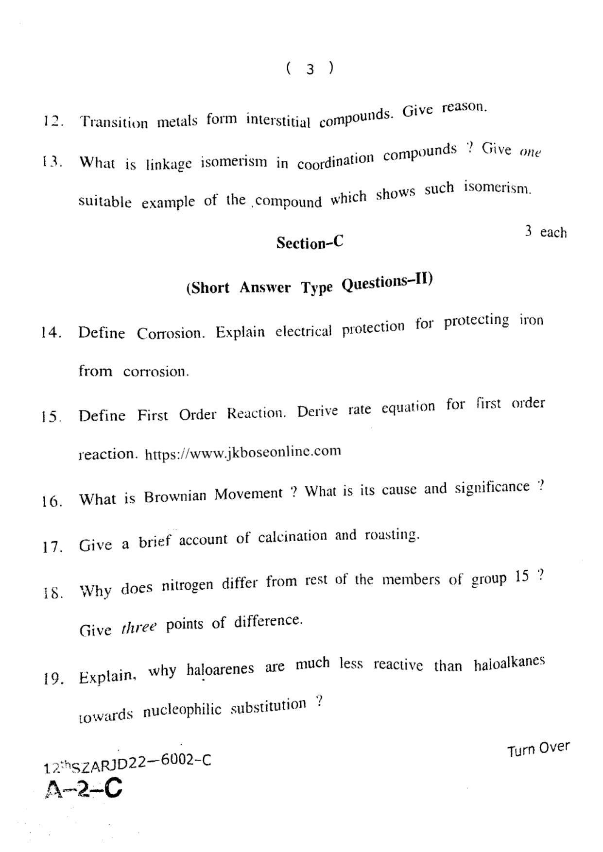 JKBOSE Class 12 Chemistry 6002-C Question Papers 2022 - Page 3