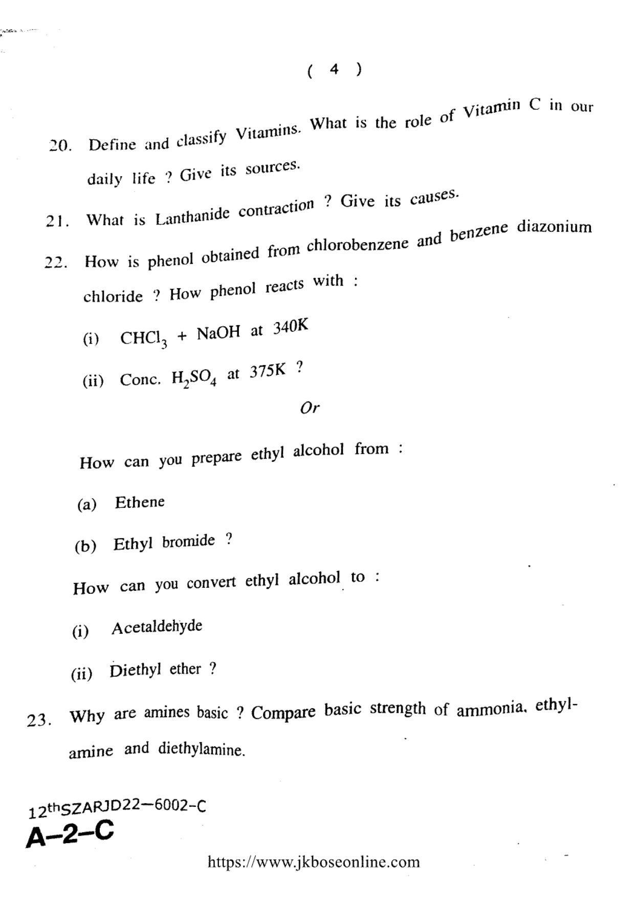 JKBOSE Class 12 Chemistry 6002-C Question Papers 2022 - Page 4