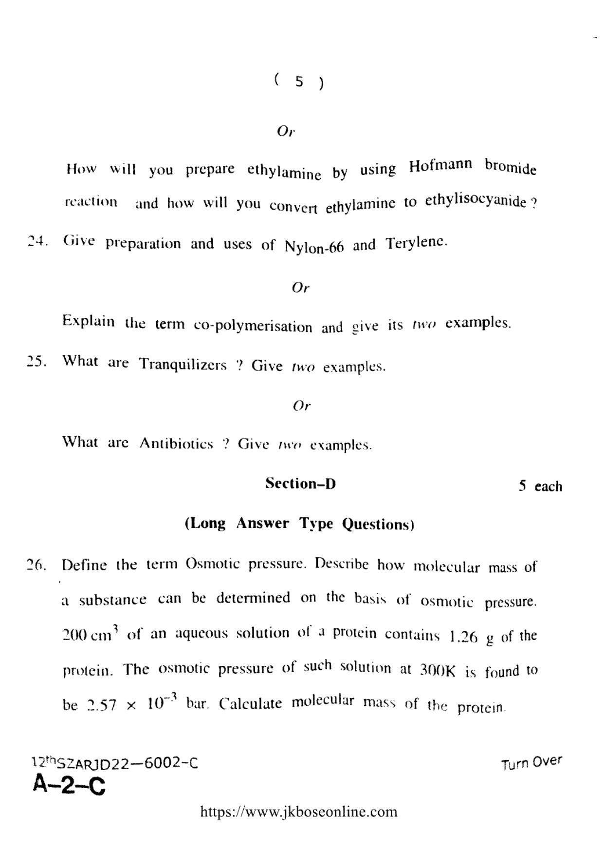 JKBOSE Class 12 Chemistry 6002-C Question Papers 2022 - Page 5