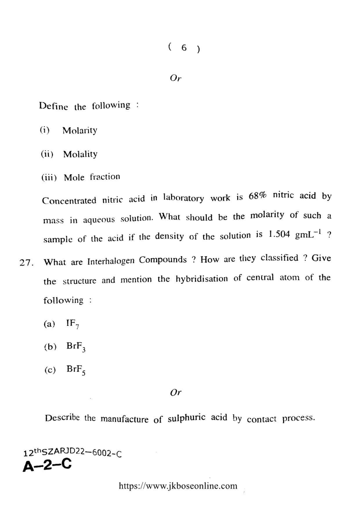 JKBOSE Class 12 Chemistry 6002-C Question Papers 2022 - Page 6
