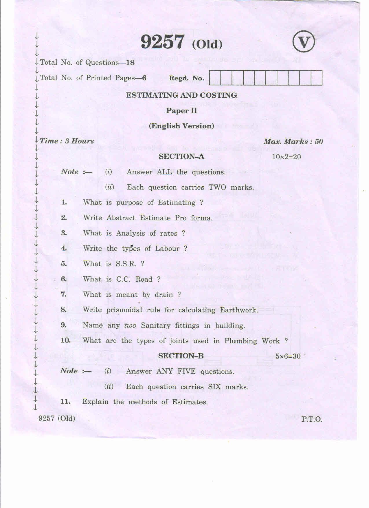 AP Inter 2nd Year Estimating and Costing-II (old) March-2020-Vocational Question Pape - Page 1