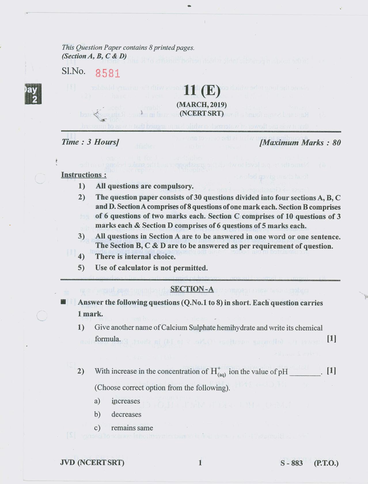 Gujarat Board Class 10th 11 ENGLISH NCERT SRT 2019 Question Paper - Page 1