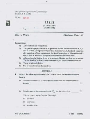 Gujarat Board Class 10th 11 ENGLISH NCERT SRT 2019 Question Paper