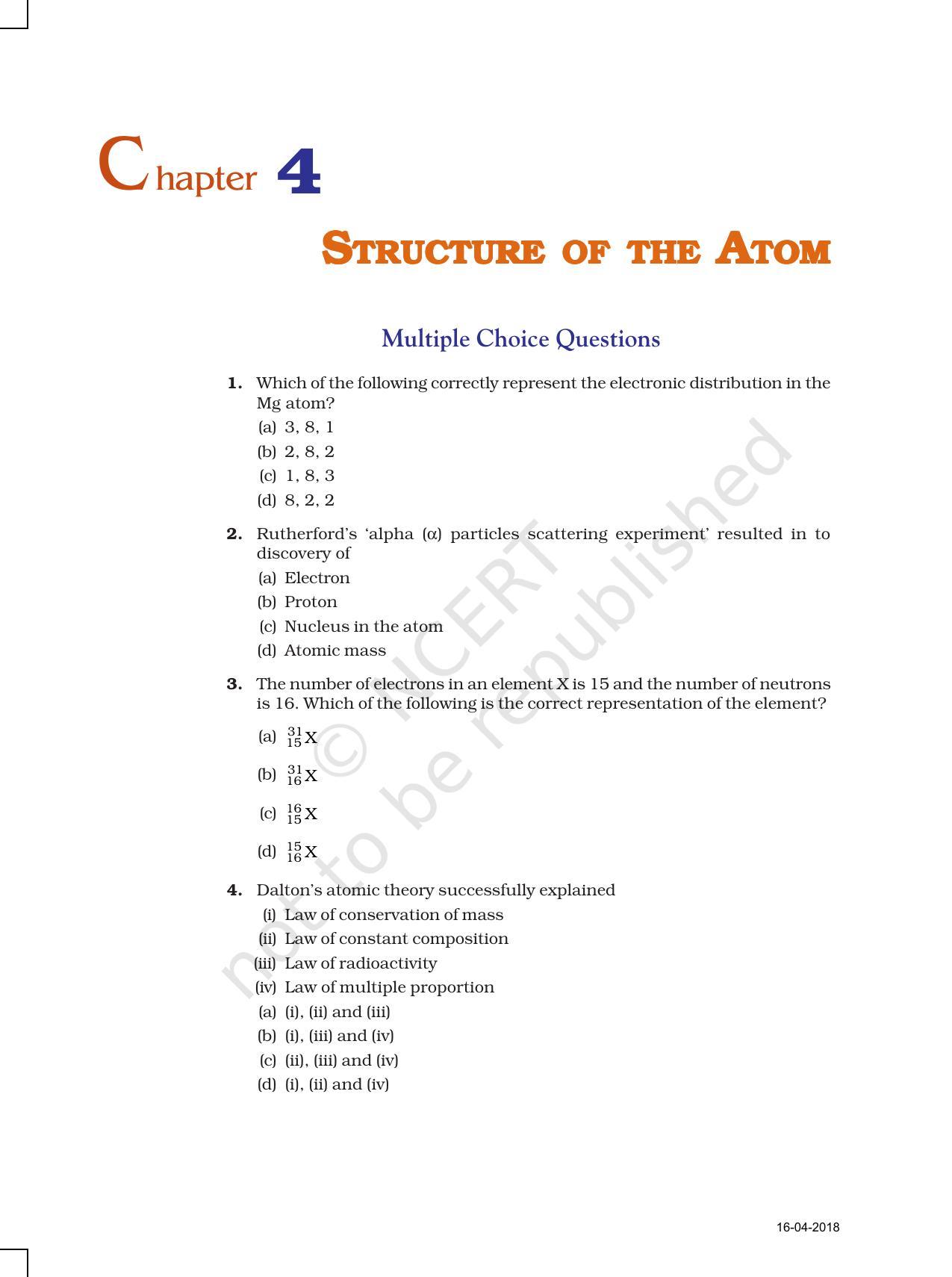 NCERT Exemplar Book for Class 9 Science: Chapter 4 Structure of the Atom - Page 1