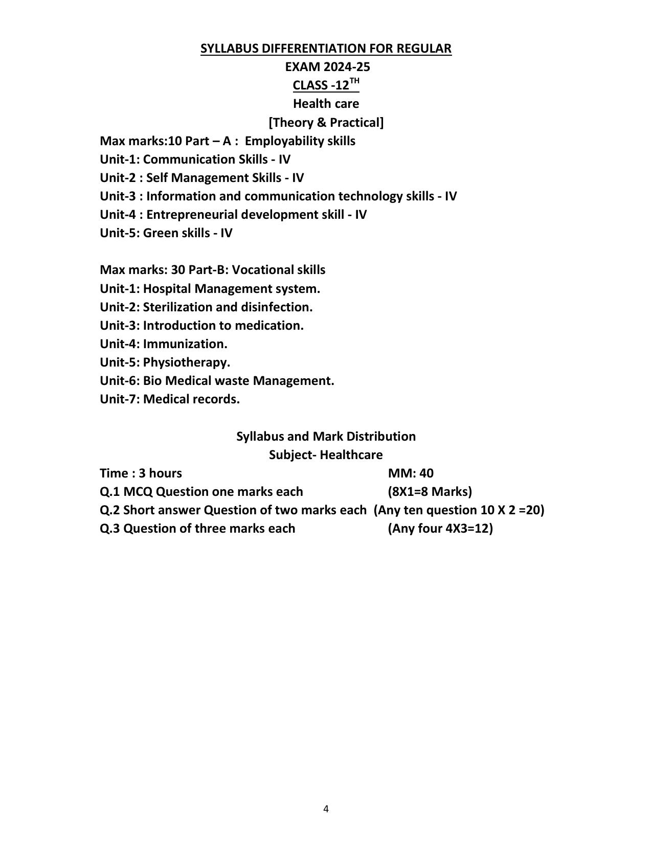 HPBOSE Class 12th Healthcare Sample Question Papers 2025 - Page 4