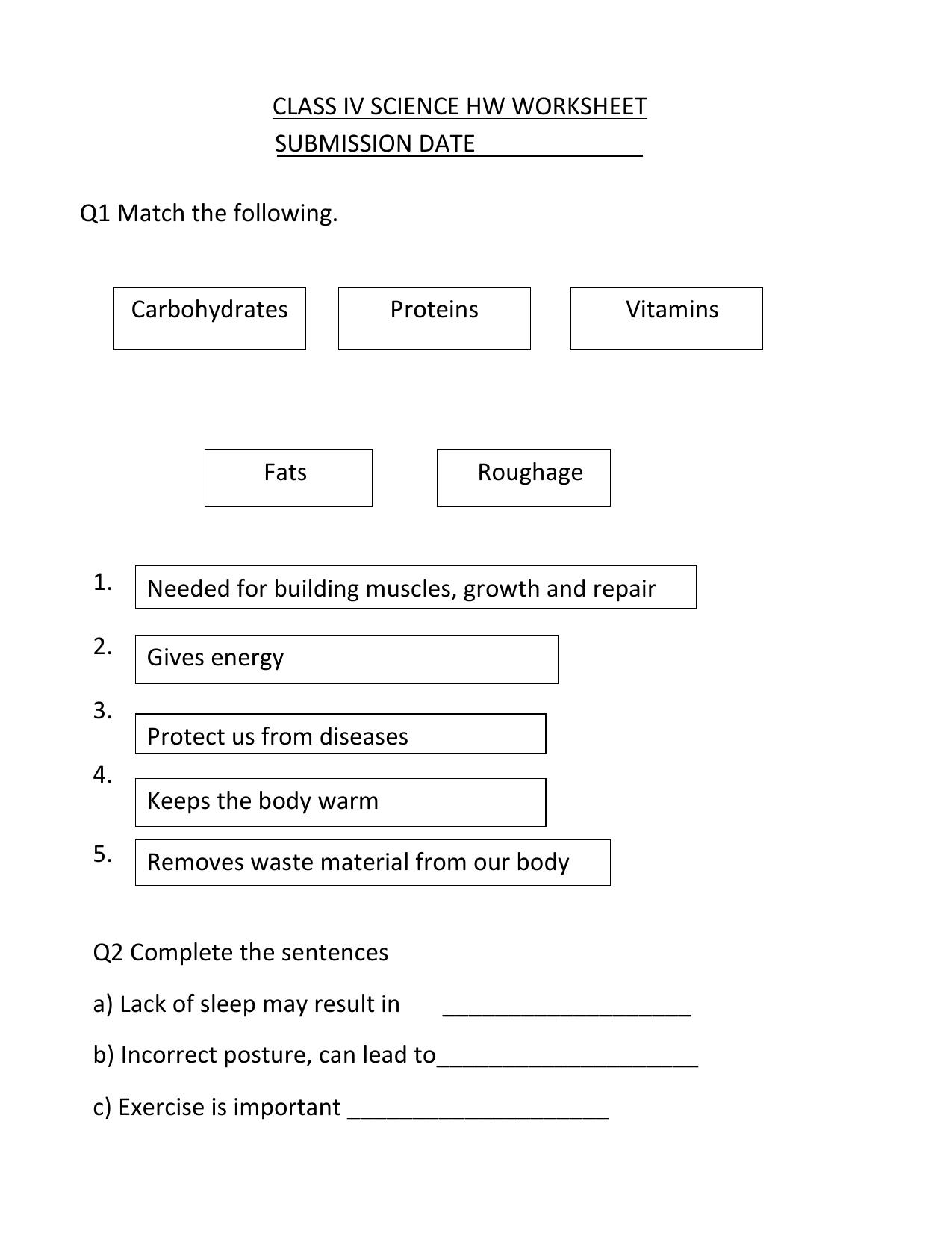 Worksheet for Class 4 Science Carbohydrates Assignment - Page 1