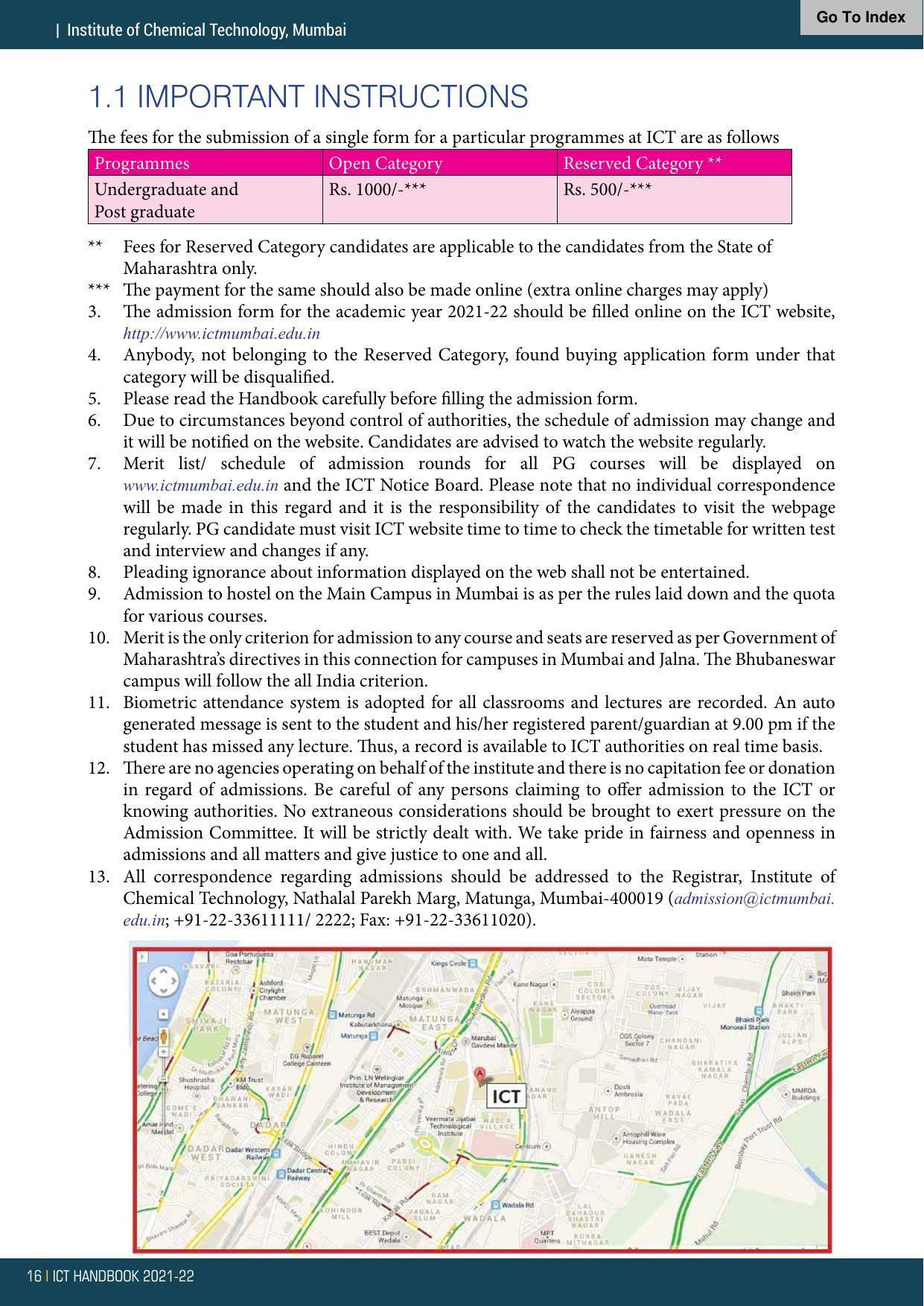 Institute of Chemical Technology (ICT), Mumbai Prospectus 2021-22 - Page 16