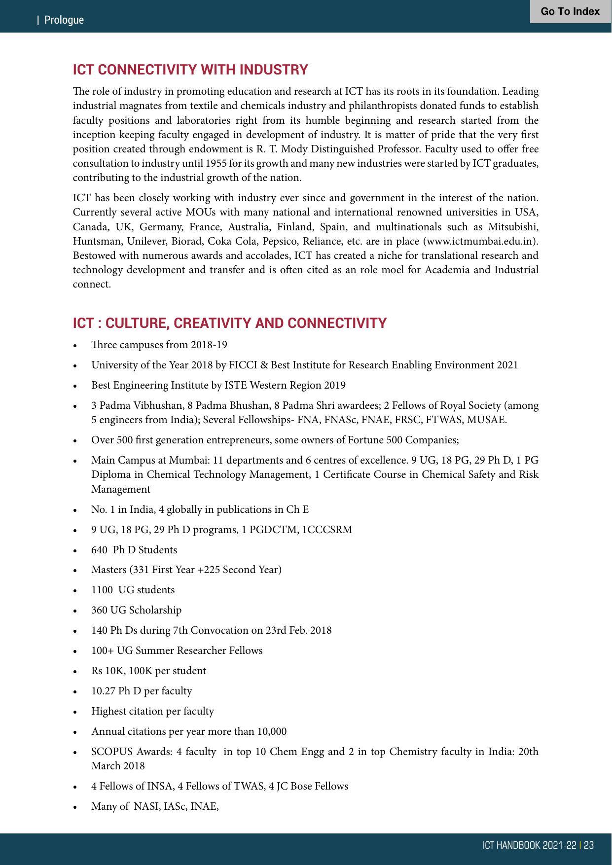 Institute of Chemical Technology (ICT), Mumbai Prospectus 2021-22 - Page 23