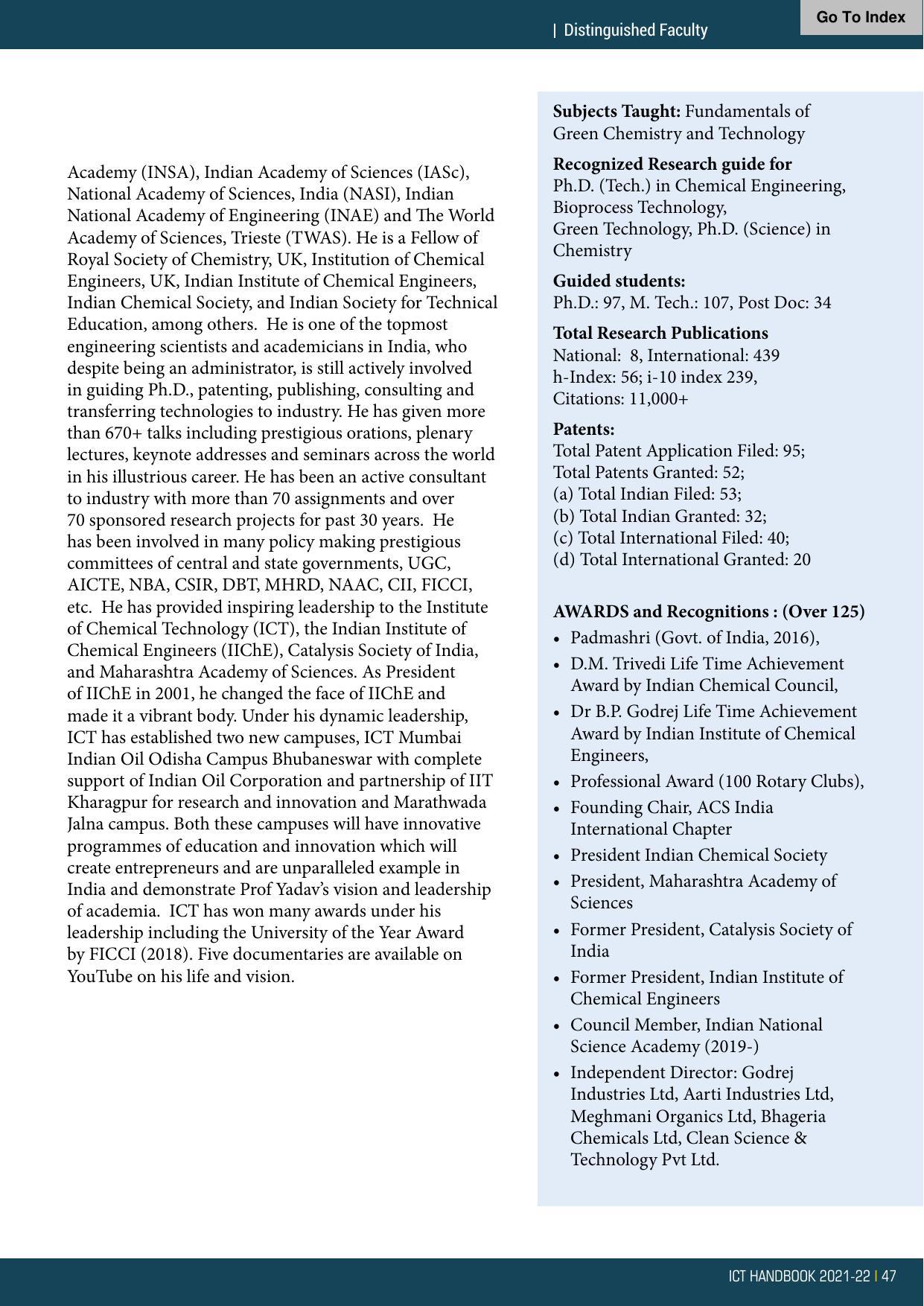 Institute of Chemical Technology (ICT), Mumbai Prospectus 2021-22 - Page 47