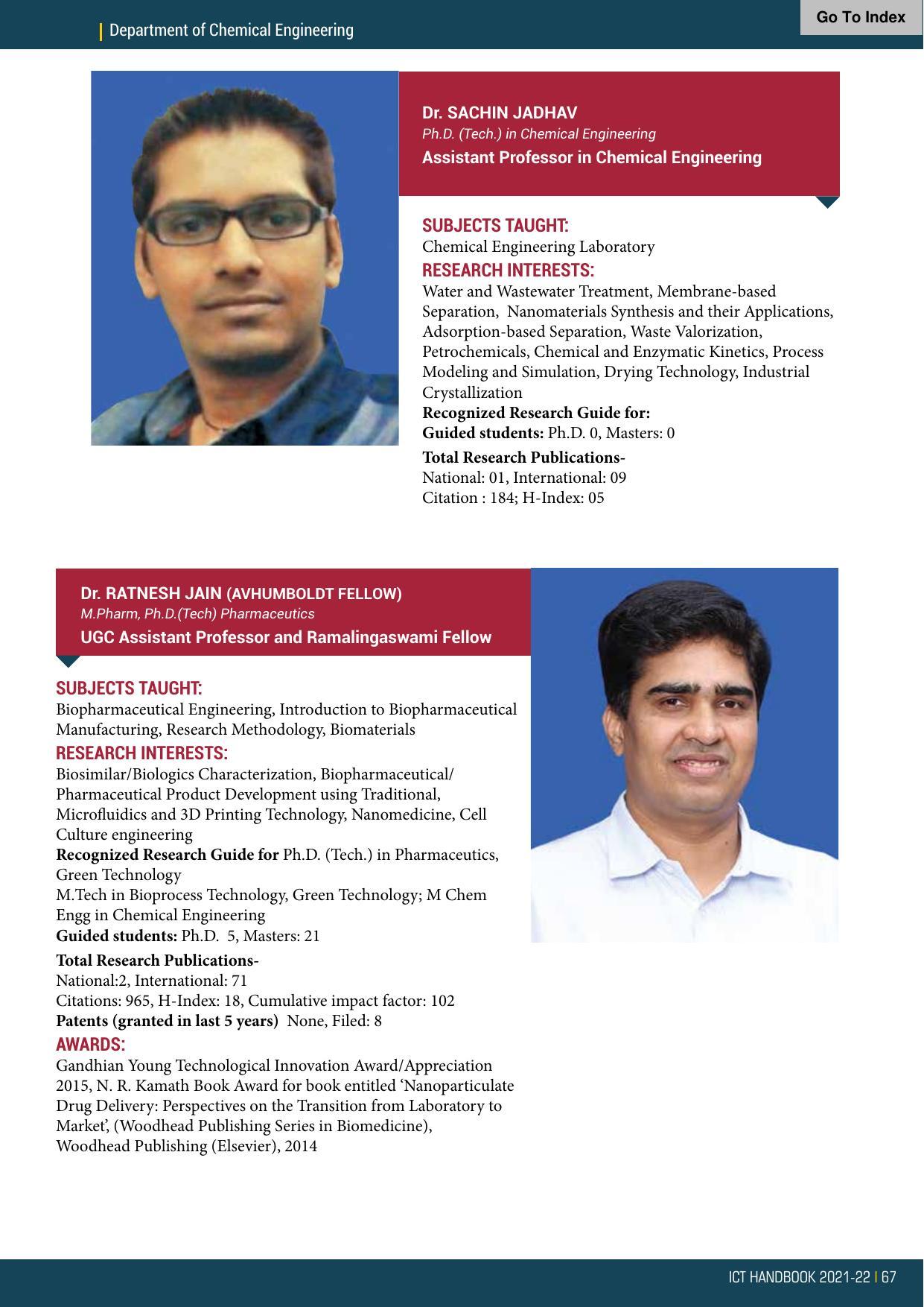 Institute of Chemical Technology (ICT), Mumbai Prospectus 2021-22 - Page 67