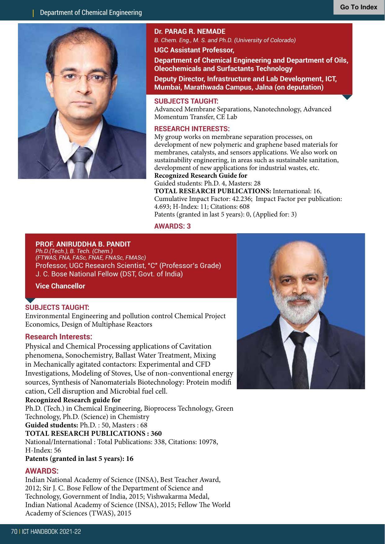 Institute of Chemical Technology (ICT), Mumbai Prospectus 2021-22 - Page 70