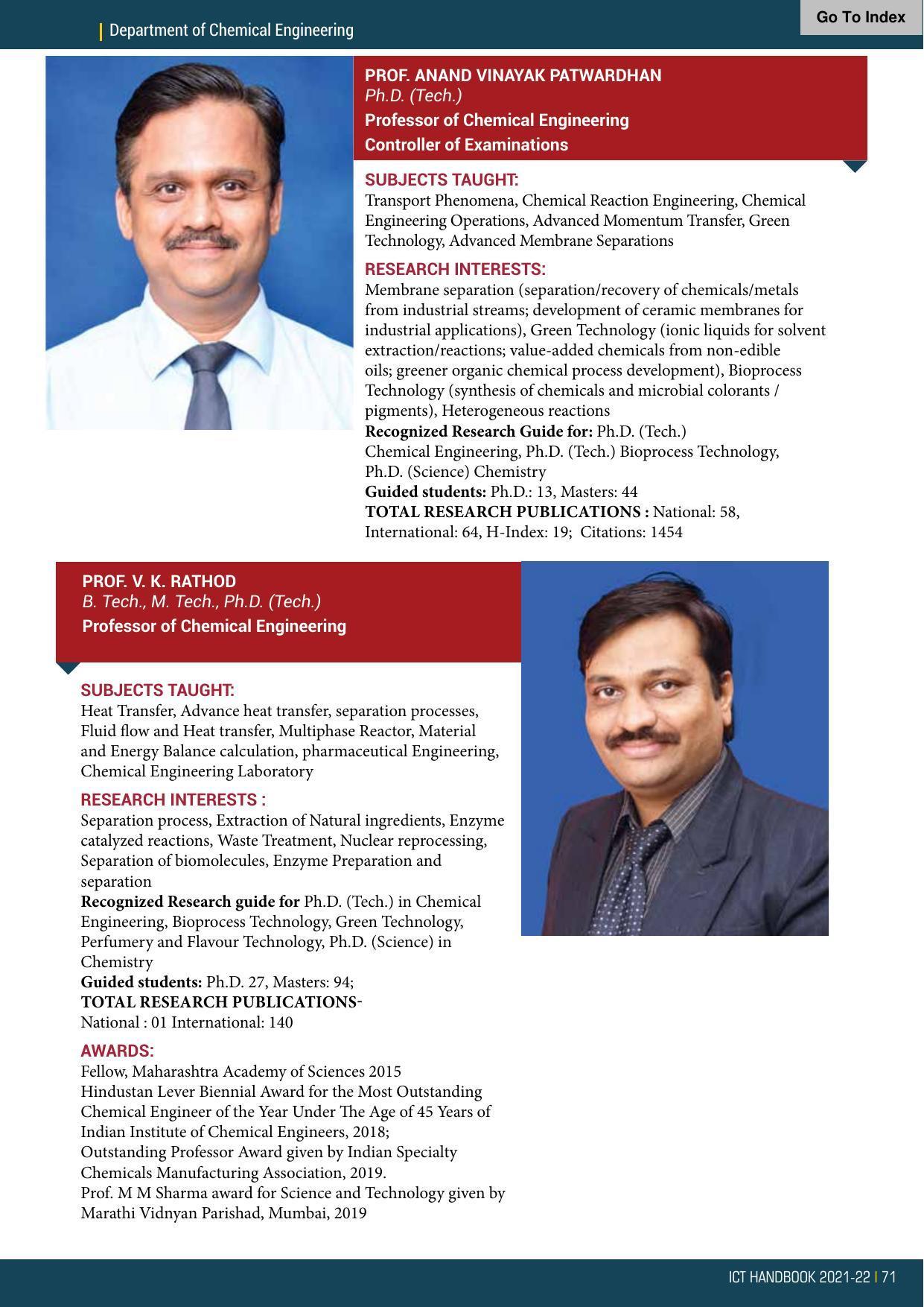 Institute of Chemical Technology (ICT), Mumbai Prospectus 2021-22 - Page 71