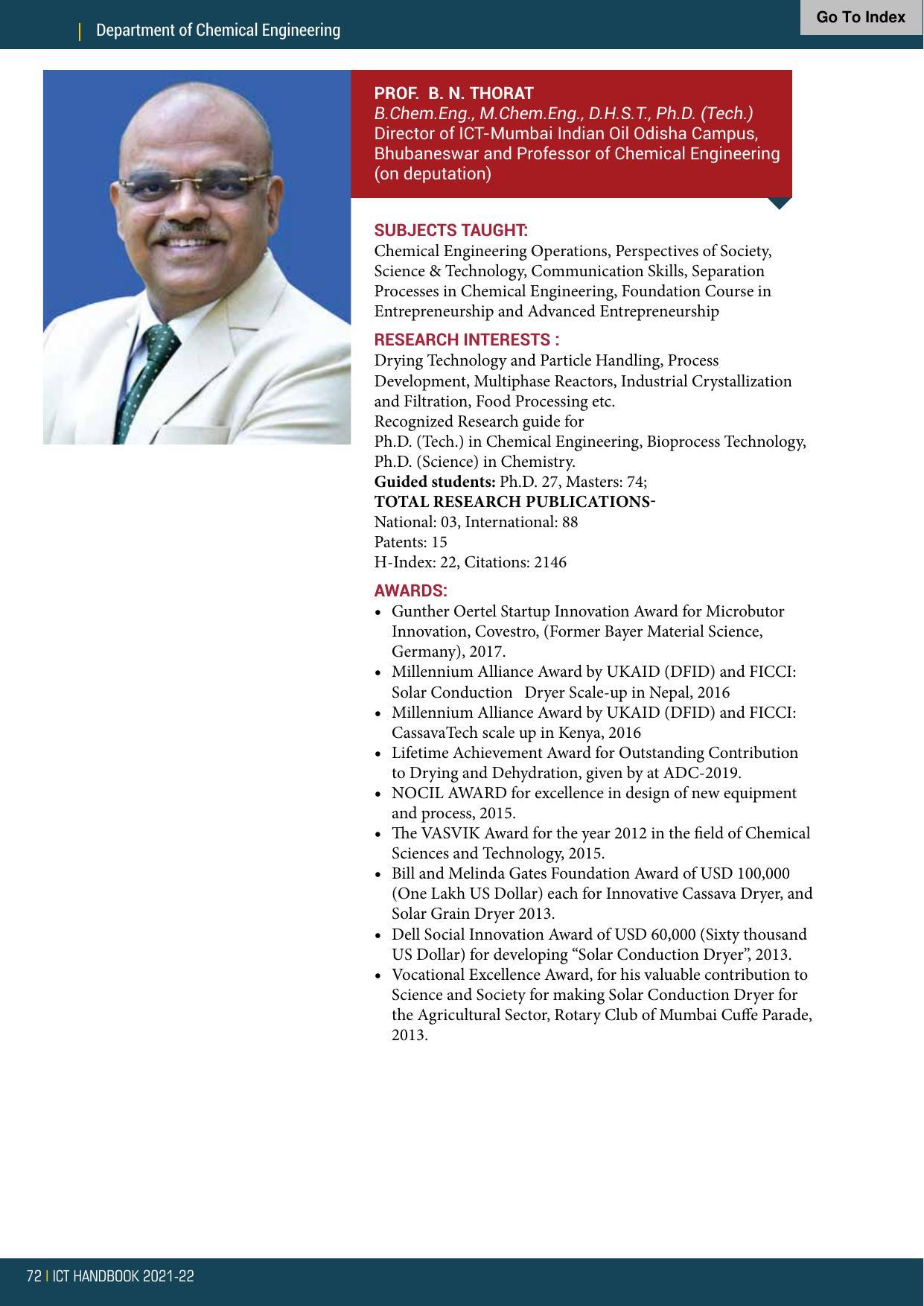Institute of Chemical Technology (ICT), Mumbai Prospectus 2021-22 - Page 72