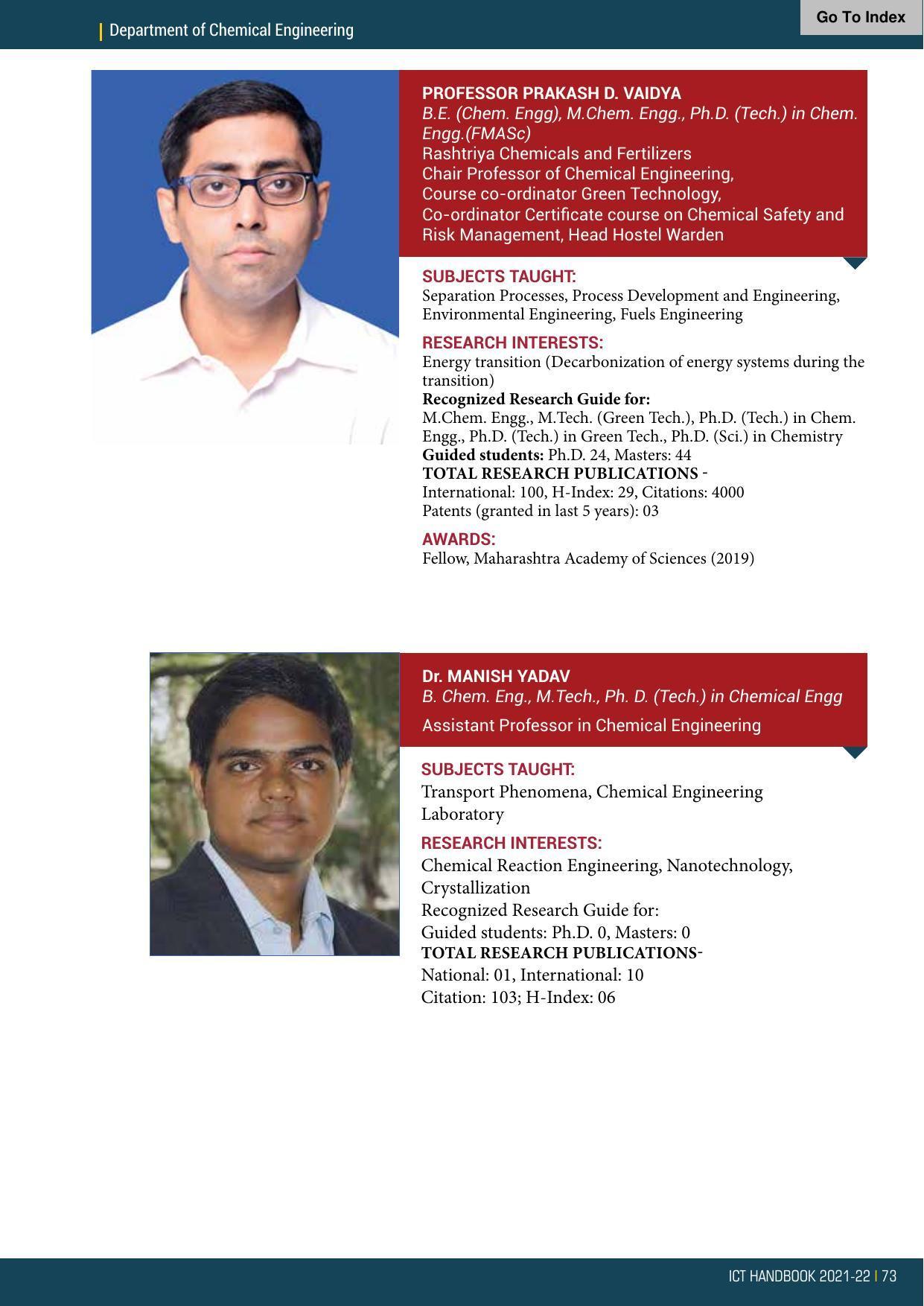 Institute of Chemical Technology (ICT), Mumbai Prospectus 2021-22 - Page 73