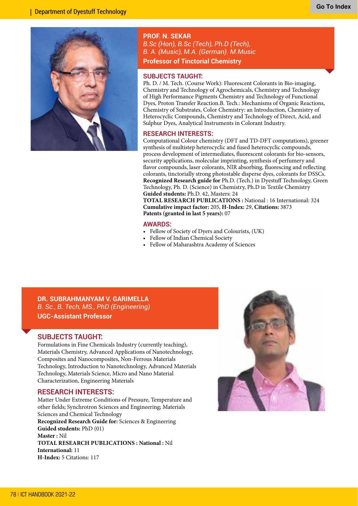 Institute of Chemical Technology (ICT), Mumbai Prospectus 2021-22 - Page 78