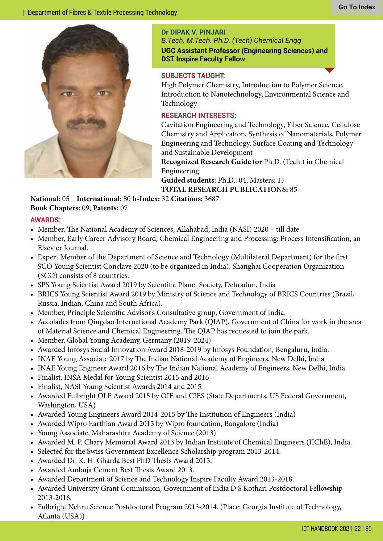 Institute of Chemical Technology (ICT), Mumbai Prospectus 2021-22 - Page 85