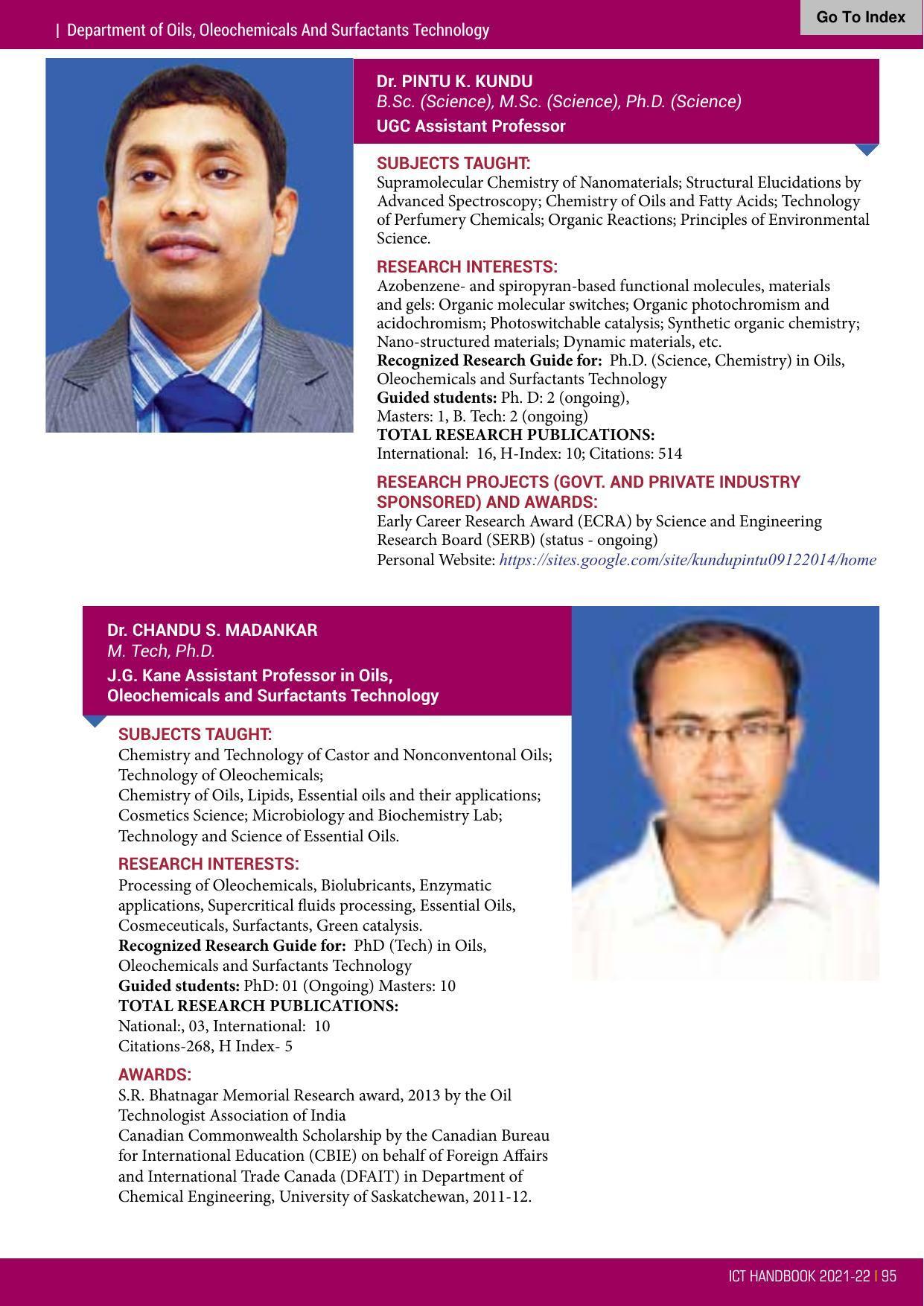 Institute of Chemical Technology (ICT), Mumbai Prospectus 2021-22 - Page 95