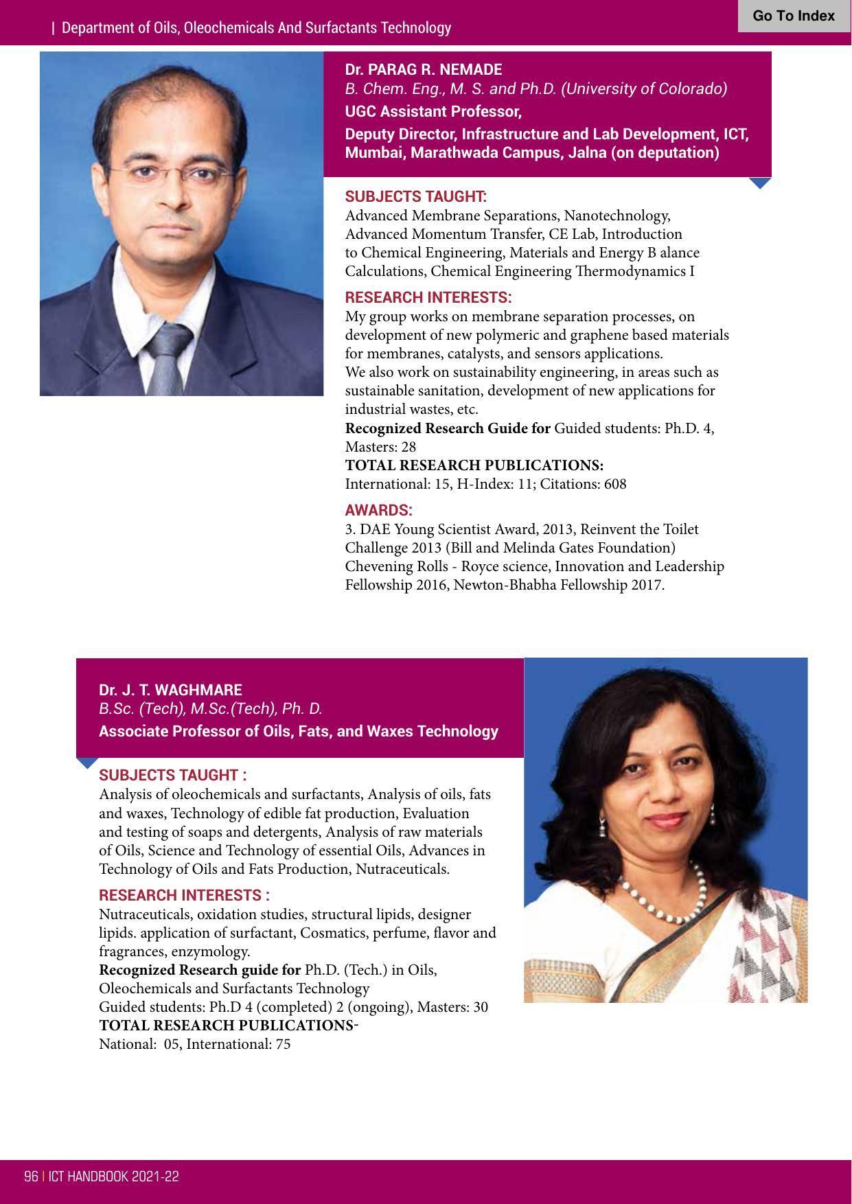 Institute of Chemical Technology (ICT), Mumbai Prospectus 2021-22 - Page 96