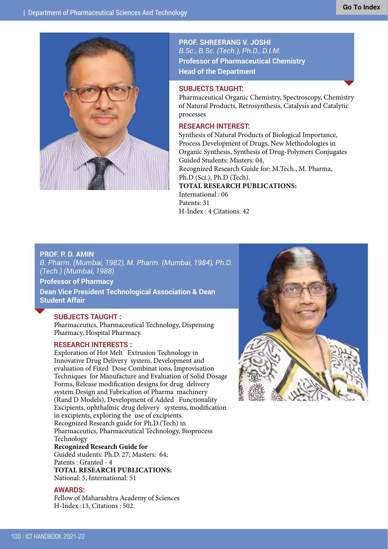 Institute of Chemical Technology (ICT), Mumbai Prospectus 2021-22 - Page 100