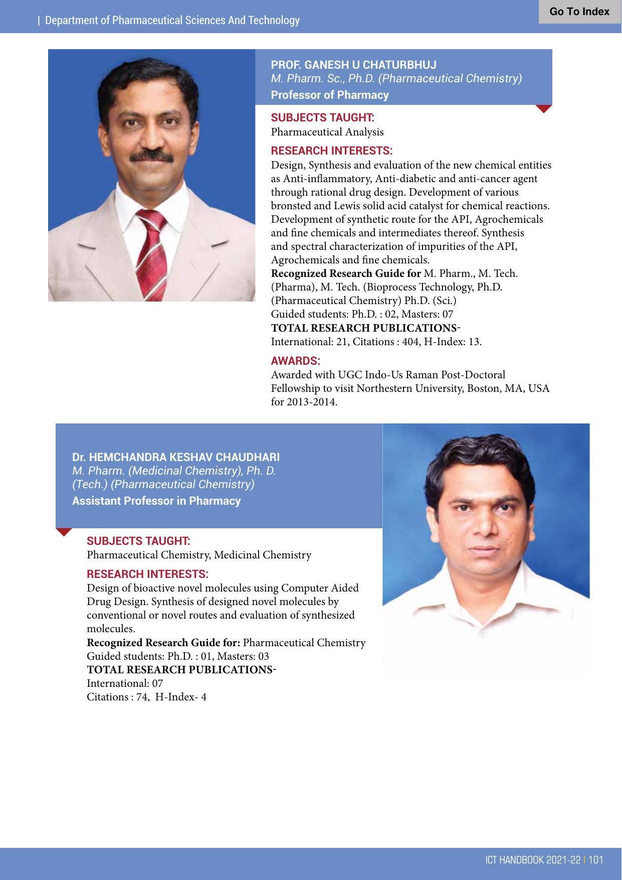 Institute of Chemical Technology (ICT), Mumbai Prospectus 2021-22 - Page 101