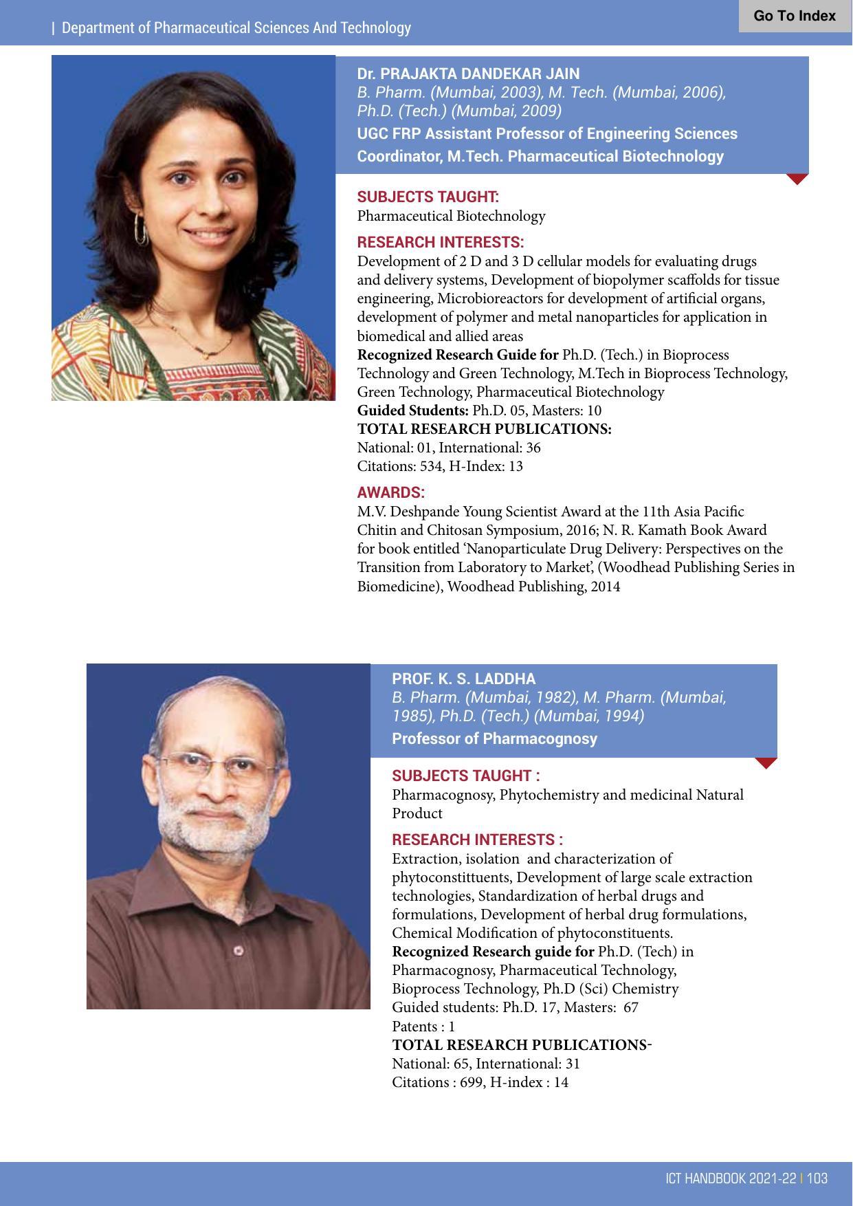 Institute of Chemical Technology (ICT), Mumbai Prospectus 2021-22 - Page 103