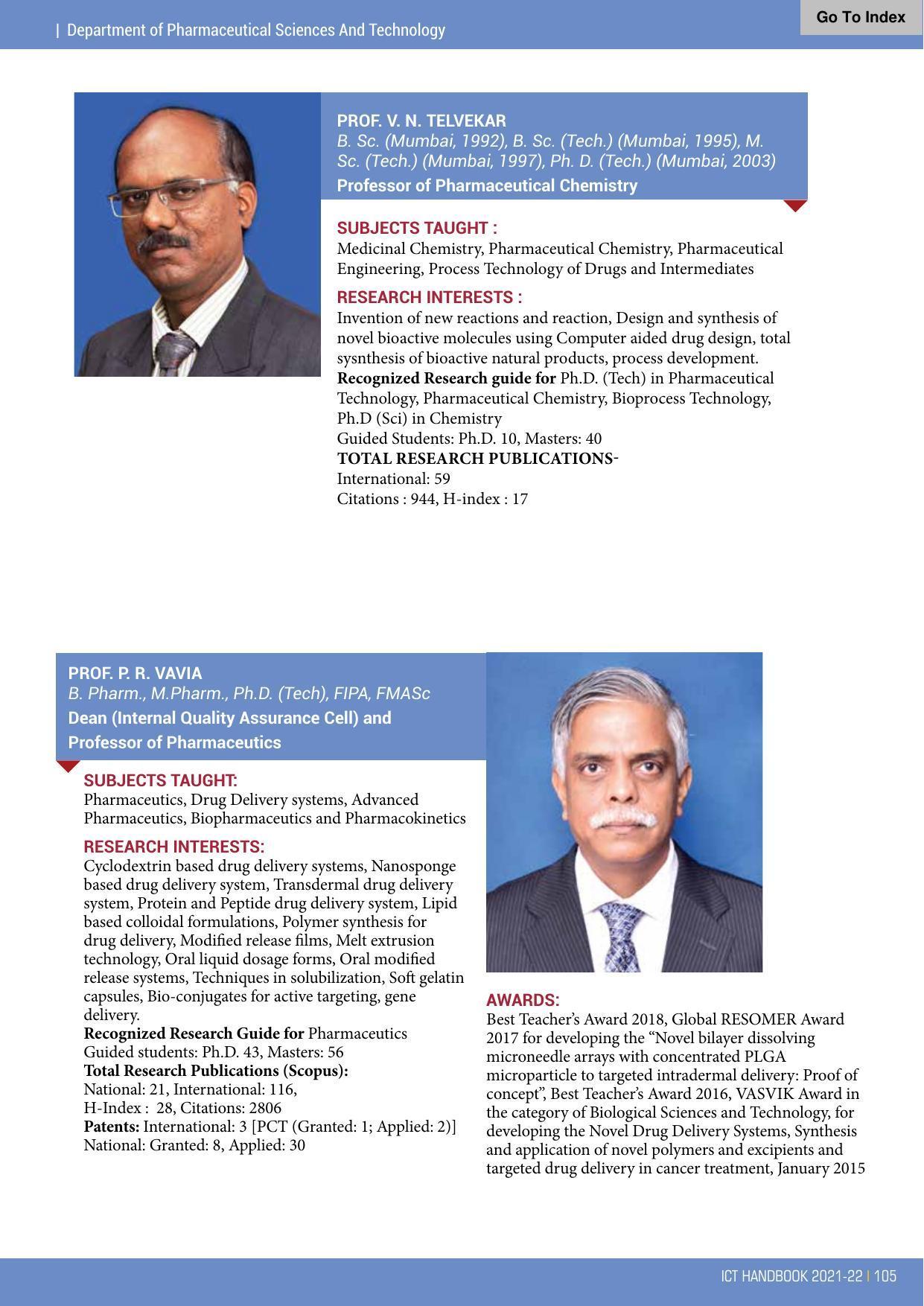 Institute of Chemical Technology (ICT), Mumbai Prospectus 2021-22 - Page 105