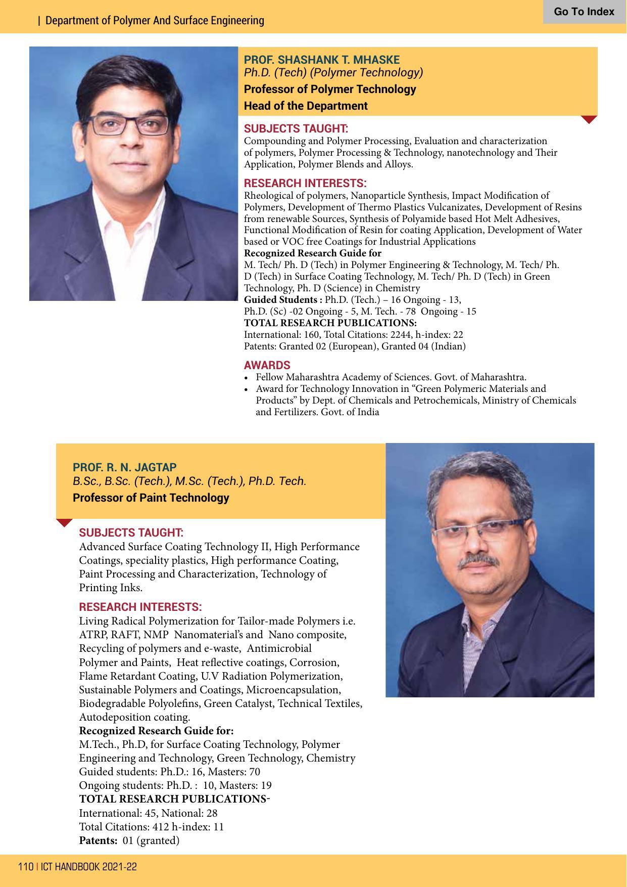 Institute of Chemical Technology (ICT), Mumbai Prospectus 2021-22 - Page 110