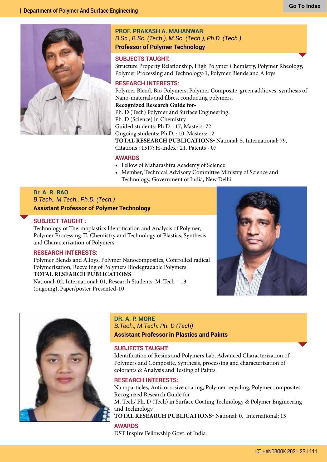 Institute of Chemical Technology (ICT), Mumbai Prospectus 2021-22 - Page 111