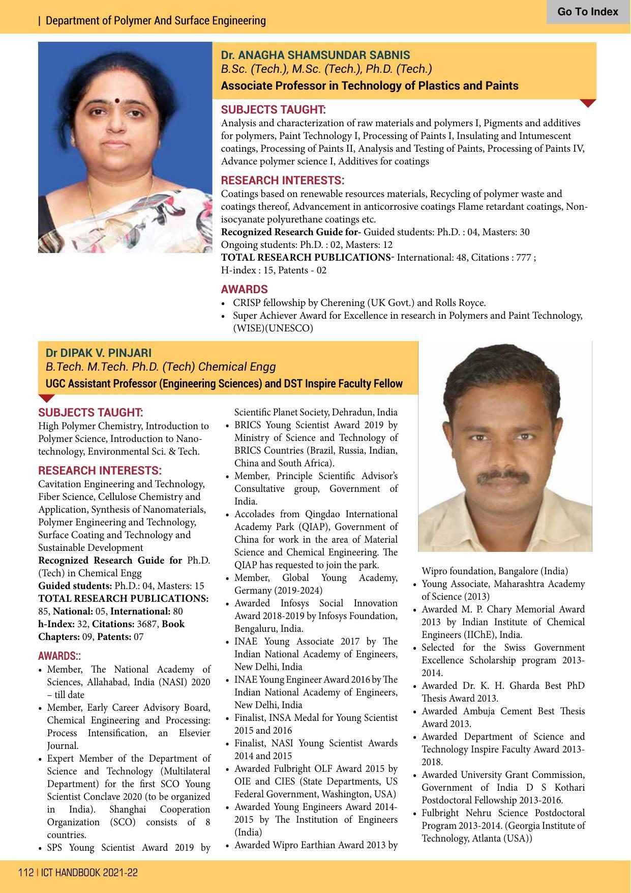 Institute of Chemical Technology (ICT), Mumbai Prospectus 2021-22 - Page 112