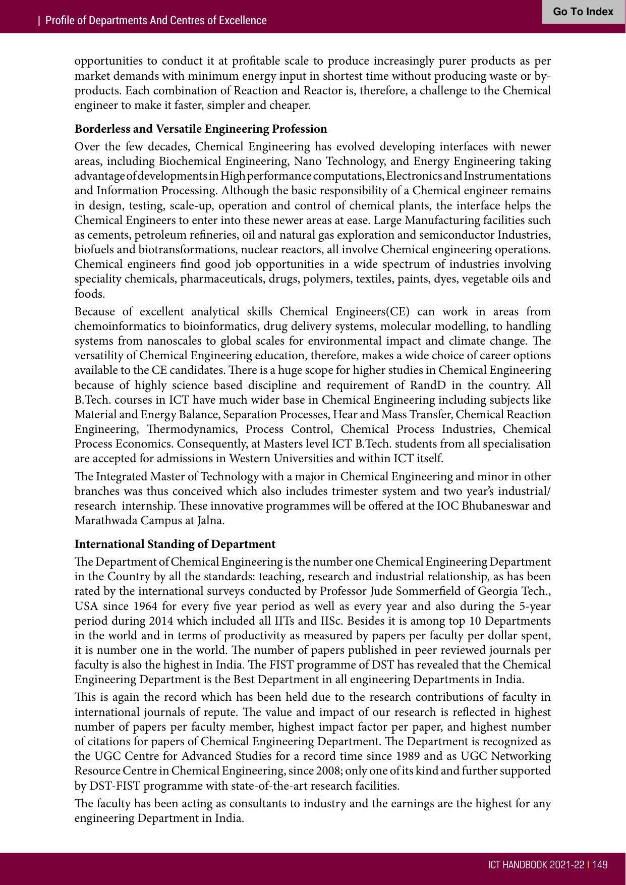 Institute of Chemical Technology (ICT), Mumbai Prospectus 2021-22 - Page 149