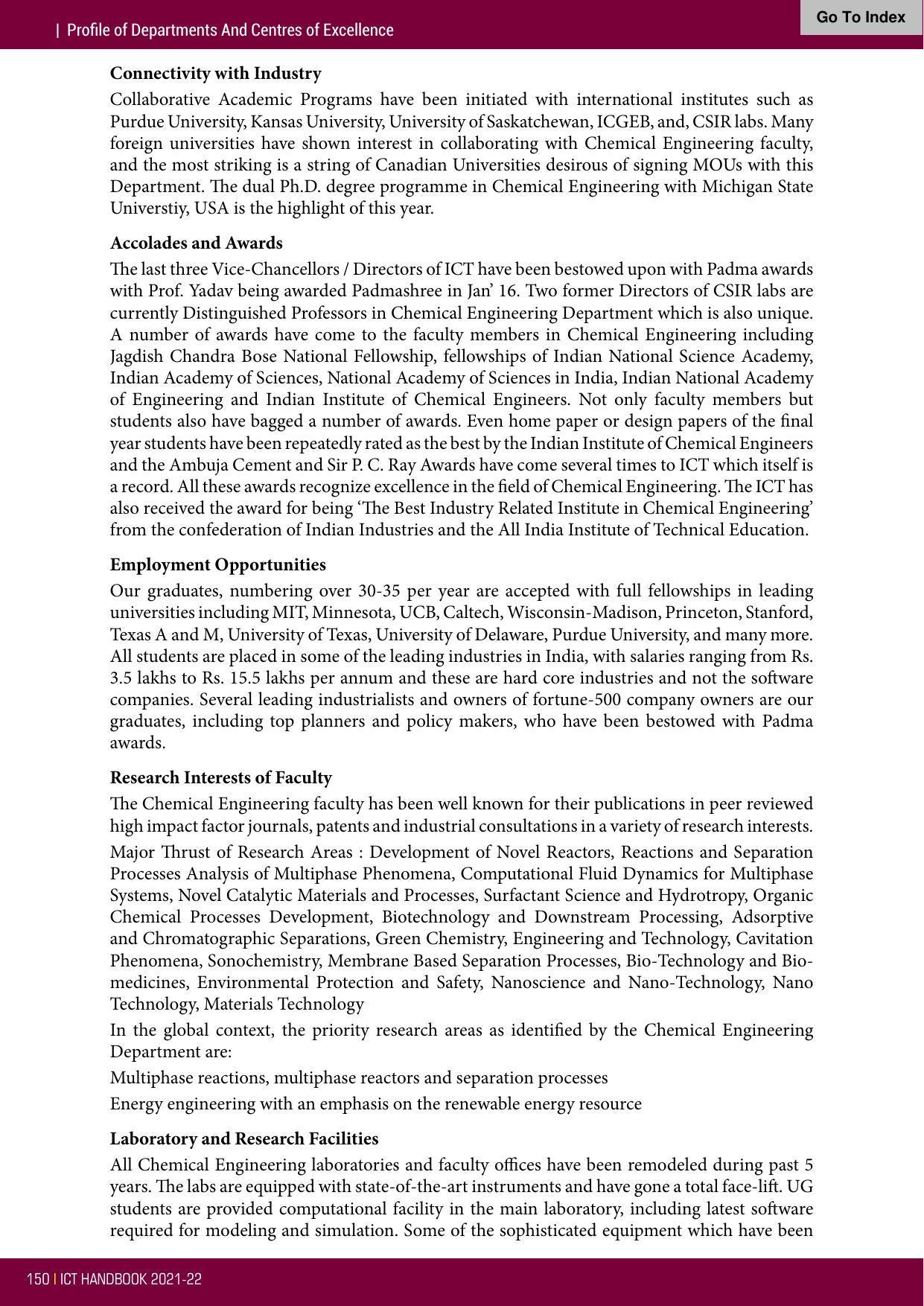 Institute of Chemical Technology (ICT), Mumbai Prospectus 2021-22 - Page 150