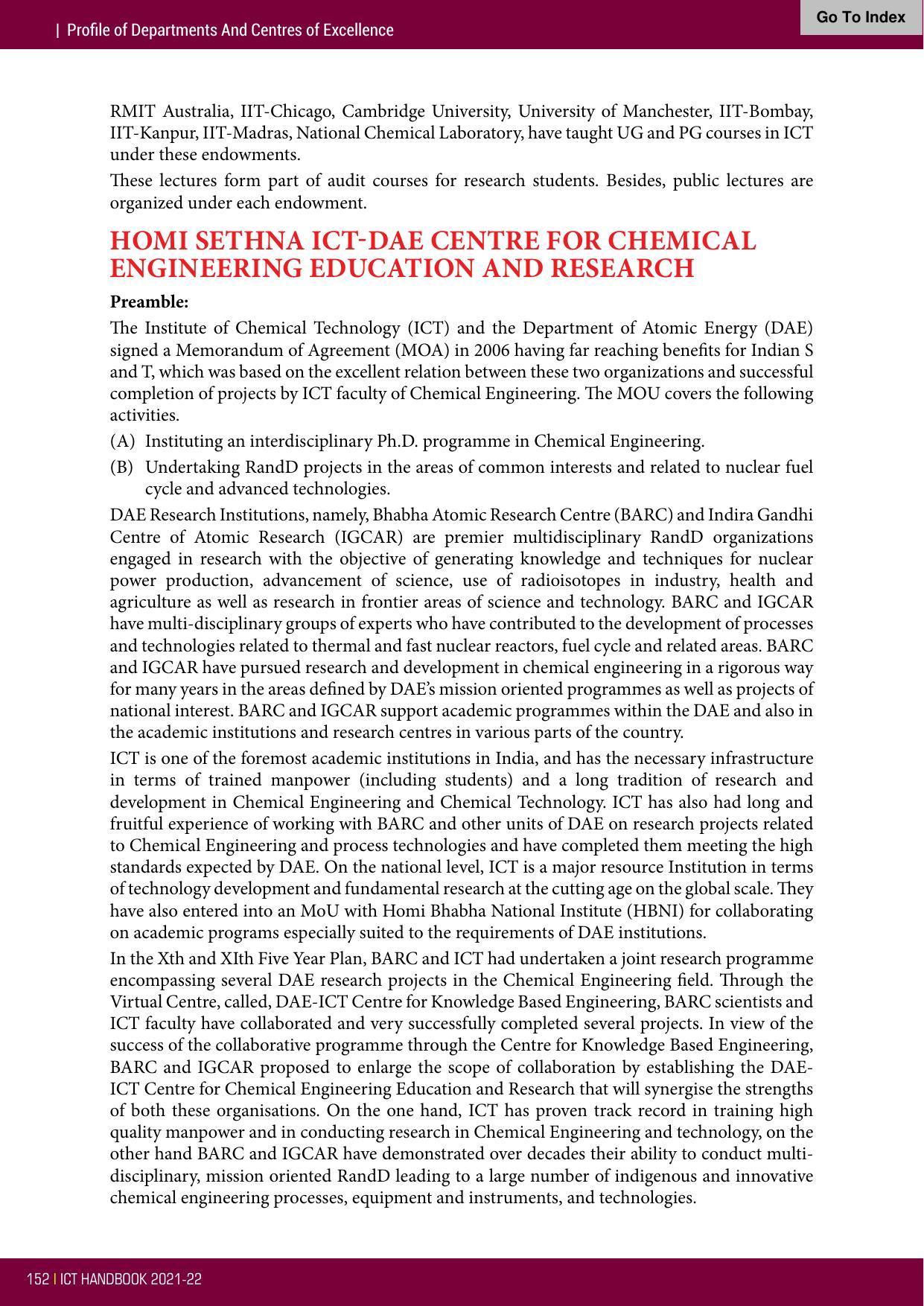 Institute of Chemical Technology (ICT), Mumbai Prospectus 2021-22 - Page 152