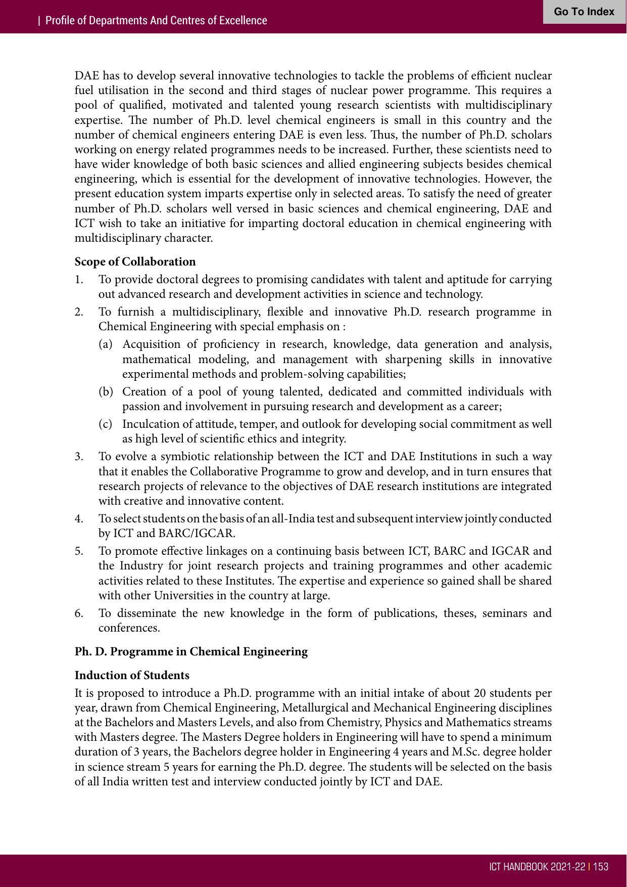 Institute of Chemical Technology (ICT), Mumbai Prospectus 2021-22 - Page 153