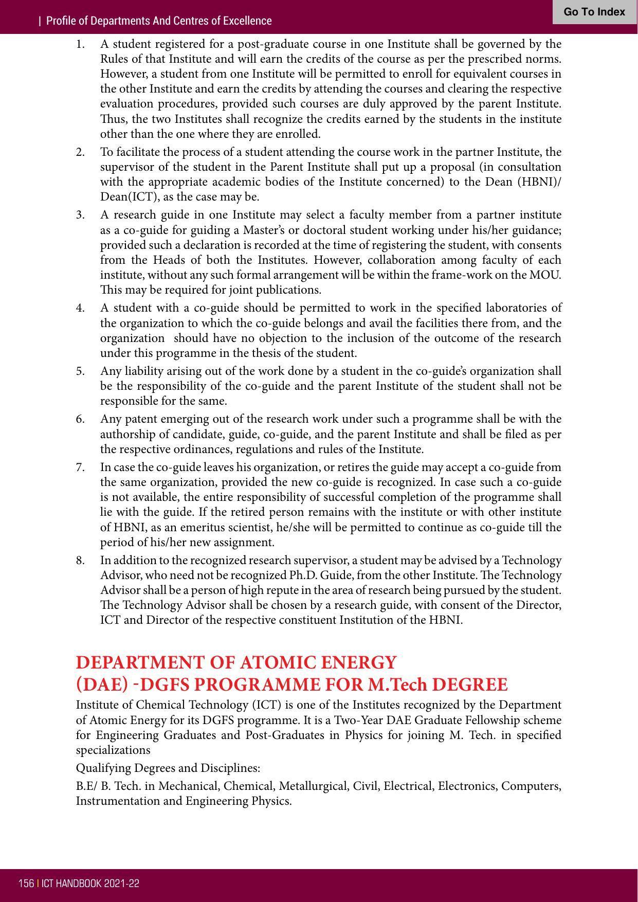 Institute of Chemical Technology (ICT), Mumbai Prospectus 2021-22 - Page 156