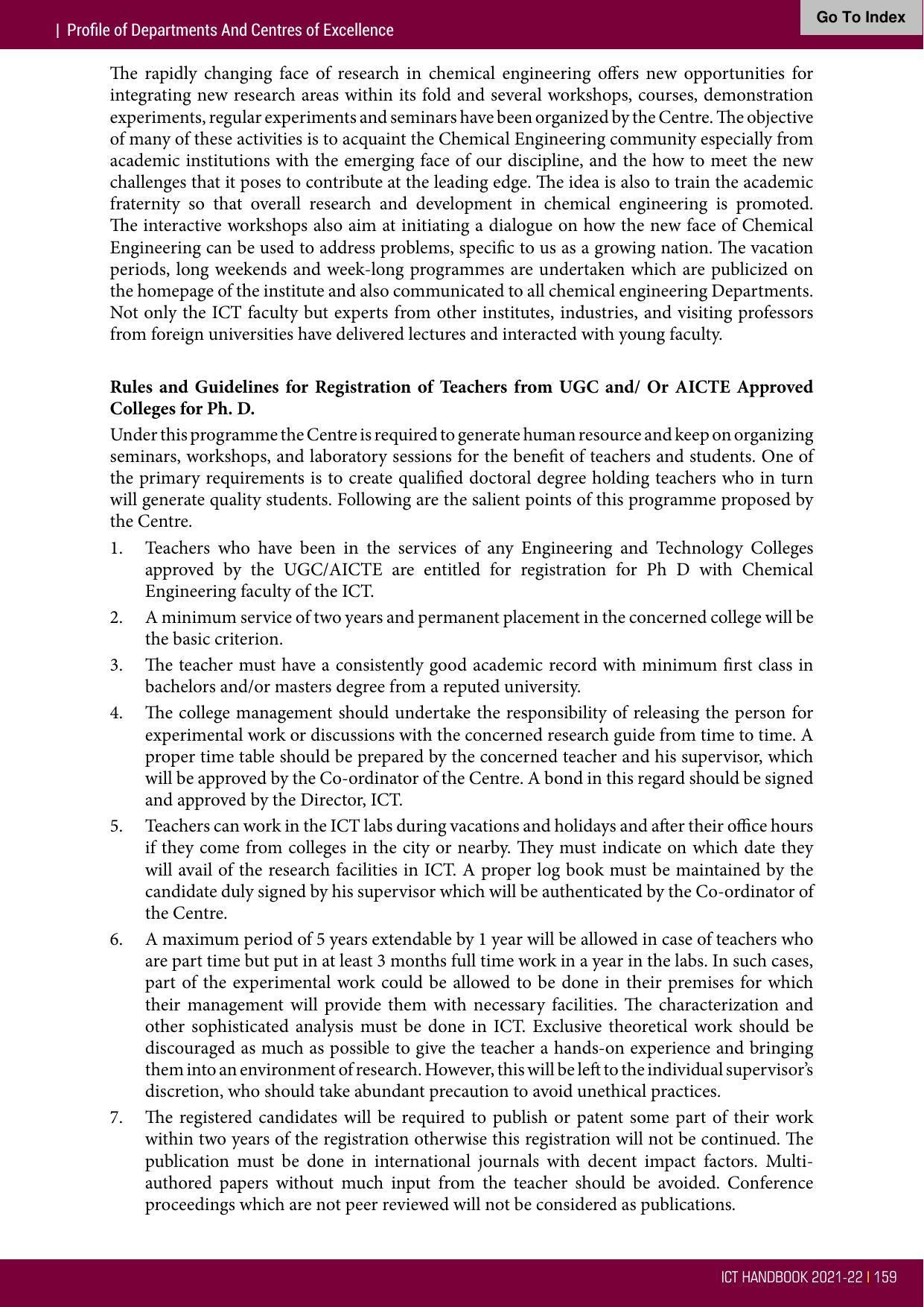 Institute of Chemical Technology (ICT), Mumbai Prospectus 2021-22 - Page 159