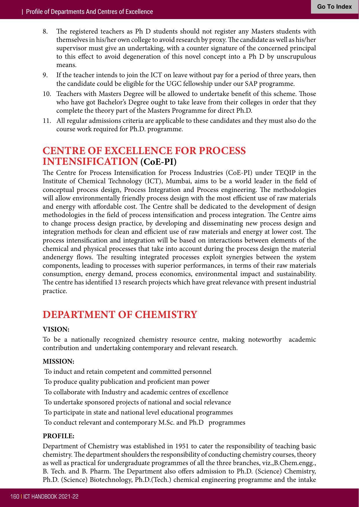 Institute of Chemical Technology (ICT), Mumbai Prospectus 2021-22 - Page 160