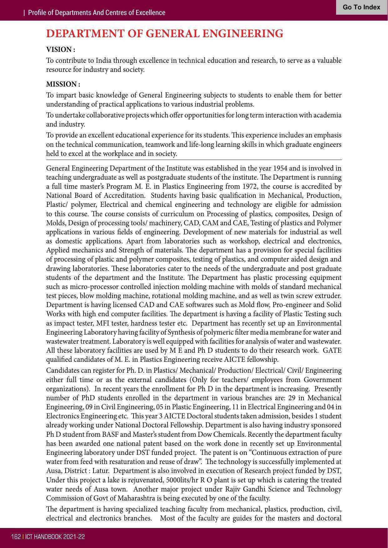 Institute of Chemical Technology (ICT), Mumbai Prospectus 2021-22 - Page 162
