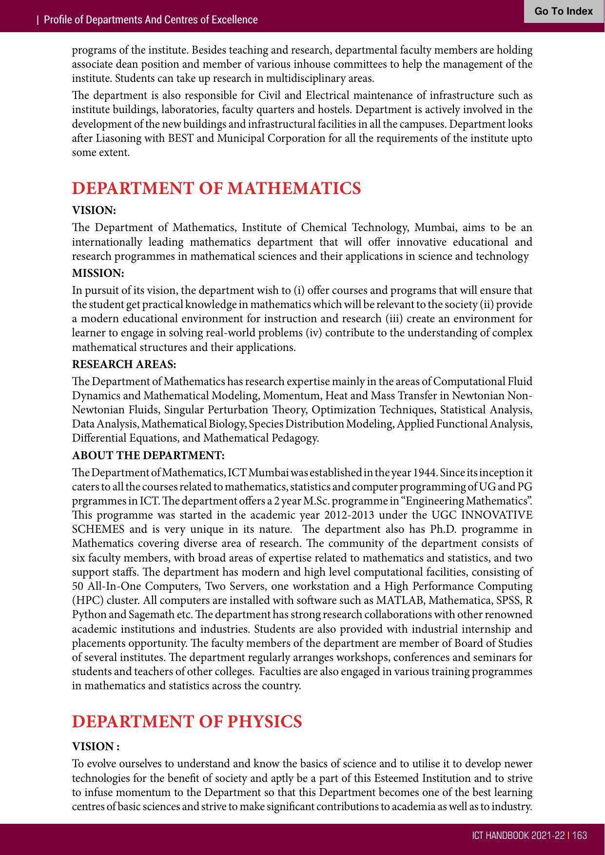 Institute of Chemical Technology (ICT), Mumbai Prospectus 2021-22 - Page 163
